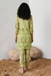 Shop_Qala Clothing_Green Cotton Embroidery Mandarin Collar Isla Schiffli Blossom Top With Pant _at_Aza_Fashions