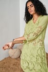 Buy_Qala Clothing_Green Cotton Embroidery Mandarin Collar Isla Schiffli Blossom Top With Pant _Online_at_Aza_Fashions