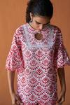 Buy_Qala Clothing_Red Cotton Lace, Embroidery Keyhole Neck Rimzim Schiffli Swirl Top With Pant _Online_at_Aza_Fashions