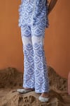 Qala Clothing_Blue Cotton Lace, Embroidery Round Neck Sasha Schiffli Flora Top With Pant _Online_at_Aza_Fashions