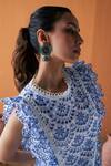 Buy_Qala Clothing_Blue Cotton Lace, Embroidery Round Neck Sasha Schiffli Flora Top With Pant _Online_at_Aza_Fashions