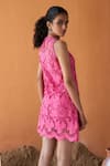 Shop_QALA CLOTHING_Pink 100% Cotton Round Serena Lotus Dress _at_Aza_Fashions