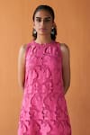 QALA CLOTHING_Pink 100% Cotton Round Serena Lotus Dress _Online_at_Aza_Fashions