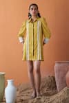 Buy_QALA CLOTHING_Yellow 100% Cotton Collar Ayla Flora Dress _at_Aza_Fashions