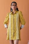 QALA CLOTHING_Yellow 100% Cotton Collar Ayla Flora Dress _Online_at_Aza_Fashions