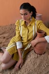 Buy_QALA CLOTHING_Yellow 100% Cotton Collar Ayla Flora Dress _Online_at_Aza_Fashions