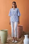 Buy_QALA CLOTHING_Ivory 100% Cotton Flora Boat Neck Kimaya Top With Pant _at_Aza_Fashions