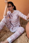 Shop_QALA CLOTHING_Pink 100% Cotton Bloom Swirl Round Kira Top With Pant _at_Aza_Fashions