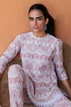 Buy_QALA CLOTHING_Pink 100% Cotton Bloom Swirl Round Kira Top With Pant _Online_at_Aza_Fashions