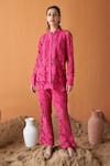 Buy_QALA CLOTHING_Pink 100% Cotton Floral Stand Collar Raya Shirt With Pant _at_Aza_Fashions