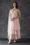 Buy_KRINA PATEL_Pink Linen Satin Embroidery Sequin Layered Anarkali With Dupatta  _Online_at_Aza_Fashions