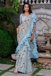 Buy_Suruchi Parakh_Blue Georgette Embroidered Floral Sweetheart Ruffle Saree With Blouse _at_Aza_Fashions