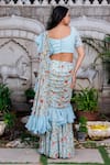 Shop_Suruchi Parakh_Blue Georgette Embroidered Floral Sweetheart Ruffle Saree With Blouse _at_Aza_Fashions