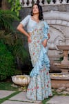 Buy_Suruchi Parakh_Blue Georgette Embroidered Floral Sweetheart Ruffle Saree With Blouse _Online_at_Aza_Fashions