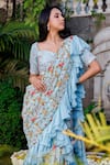 Shop_Suruchi Parakh_Blue Georgette Embroidered Floral Sweetheart Ruffle Saree With Blouse _Online_at_Aza_Fashions