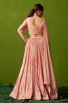 Shop_Suruchi Parakh_Peach Organza, Georgette Sequins V-neck Work Lehenga Set _at_Aza_Fashions