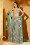 Buy_Suruchi Parakh_Green Georgette, Organza Embroidery, Zari Asymmetric Zardozi Work Lehenga Set _at_Aza_Fashions