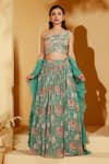 Suruchi Parakh_Green Georgette, Organza Embroidery, Zari Asymmetric Zardozi Work Lehenga Set _Online_at_Aza_Fashions