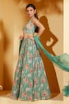 Buy_Suruchi Parakh_Green Georgette, Organza Embroidery, Zari Asymmetric Zardozi Work Lehenga Set _Online_at_Aza_Fashions
