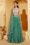 Buy_Suruchi Parakh_Green Georgette Crepe Embroidered Zardozi Sweetheart Striped Lehenga Set _at_Aza_Fashions