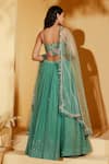 Shop_Suruchi Parakh_Green Georgette Crepe Embroidered Zardozi Sweetheart Striped Lehenga Set _at_Aza_Fashions