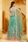 Shop_Suruchi Parakh_Green Georgette, Organza Mirrors V-neck Floral Pattern Lehenga Set _at_Aza_Fashions