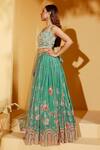 Suruchi Parakh_Green Georgette, Organza Mirrors V-neck Floral Pattern Lehenga Set _Online_at_Aza_Fashions