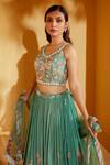 Buy_Suruchi Parakh_Green Georgette, Organza Mirrors V-neck Floral Pattern Lehenga Set _Online_at_Aza_Fashions