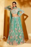 Buy_Suruchi Parakh_Green Georgette Crepe Embroidered Cutdana Scoop Floral Pattern And Lehenga Set _at_Aza_Fashions