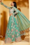 Suruchi Parakh_Green Georgette Crepe Embroidered Cutdana Scoop Floral Pattern And Lehenga Set _Online_at_Aza_Fashions