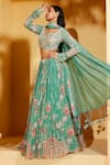 Buy_Suruchi Parakh_Green Georgette Crepe Embroidered Cutdana Scoop Floral Pattern And Lehenga Set _Online_at_Aza_Fashions