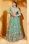 Shop_Suruchi Parakh_Green Georgette Crepe Embroidered Cutdana Scoop Floral Pattern And Lehenga Set _Online_at_Aza_Fashions