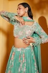 Suruchi Parakh_Green Georgette Crepe Embroidered Cutdana Scoop Floral Pattern And Lehenga Set _at_Aza_Fashions