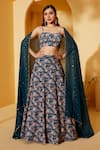 Buy_Suruchi Parakh_Blue Georgette, Satin, Organza Sequins Sweetheart Floret Pattern Lehenga Set _at_Aza_Fashions