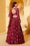 Shop_Suruchi Parakh_Maroon Organza, Georgette Embroidery V-neck Leaf Pattern Lehenga Set _at_Aza_Fashions