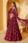 Buy_Suruchi Parakh_Maroon Organza, Georgette Embroidery V-neck Leaf Pattern Lehenga Set _Online_at_Aza_Fashions