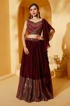 Buy_Suruchi Parakh_Wine Organza, Georgette Mirrors V-neck Embroidered Lehenga Set _at_Aza_Fashions