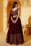 Shop_Suruchi Parakh_Wine Organza, Georgette Mirrors V-neck Embroidered Lehenga Set _at_Aza_Fashions