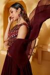 Buy_Suruchi Parakh_Wine Organza, Georgette Mirrors V-neck Embroidered Lehenga Set _Online_at_Aza_Fashions