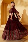 Suruchi Parakh_Wine Organza, Georgette Mirrors V-neck Embroidered Lehenga Set _at_Aza_Fashions