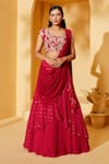 Buy_Suruchi Parakh_Pink Georgette Crepe Embroidered Floral Cutwork Draped Lehenga With Blouse _at_Aza_Fashions