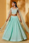 Shop_Suruchi Parakh_Green Georgette, Net Sequins V-neck Striped Lehenga Set _Online_at_Aza_Fashions