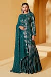 Buy_Suruchi Parakh_Green Georgette Crepe Embroidered Sequin Round Stripe Work Lehenga Set _at_Aza_Fashions