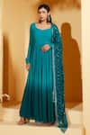 Buy_Suruchi Parakh_Green Chiffon, Georgette Sequins V-neck Plain Anarkali With Embroidered Dupatta _at_Aza_Fashions