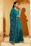 Buy_Suruchi Parakh_Green Chiffon, Georgette Sequins V-neck Plain Anarkali With Embroidered Dupatta _Online_at_Aza_Fashions