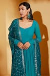 Shop_Suruchi Parakh_Green Chiffon, Georgette Sequins V-neck Plain Anarkali With Embroidered Dupatta _Online_at_Aza_Fashions