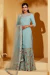 Buy_Suruchi Parakh_Blue Georgette Crepe Embroidered Floral Round Kurta Sharara Set _at_Aza_Fashions