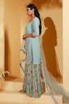 Suruchi Parakh_Blue Georgette Crepe Embroidered Floral Round Kurta Sharara Set _Online_at_Aza_Fashions