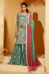 Buy_Suruchi Parakh_Green Georgette, Crepe Embroidery, Sequins Round Floral Print Kurta Sharara Set _at_Aza_Fashions