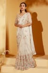 Buy_Suruchi Parakh_Off White Georgette Crepe Printed Floral V Neck Saree With Embroidered Blouse _at_Aza_Fashions